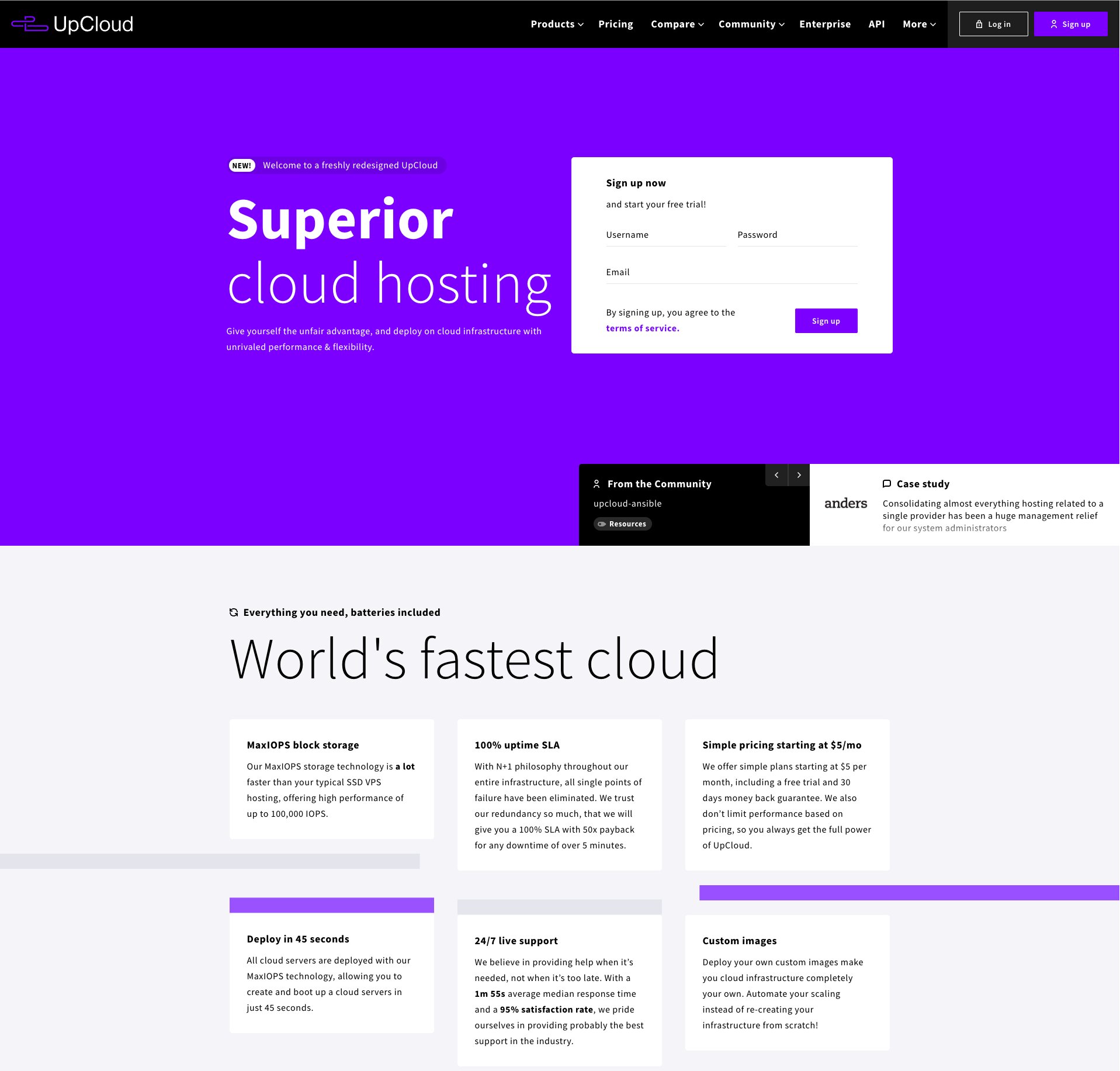 UpCloud homepage